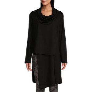 Bryn Walker Pita Modal Ponte Cowl Neck Long Sleeve Asymmetric Front Peak Tunic L